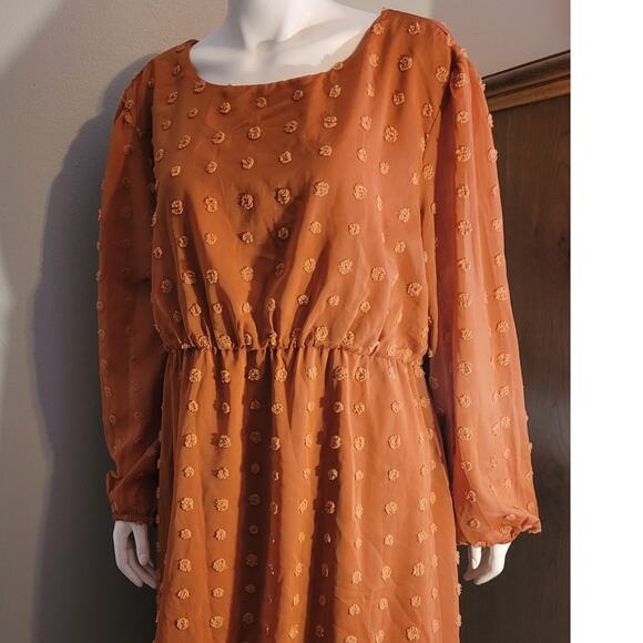 HANNA NIKOLE Terracotta Orange Maxi Dress 22W Plus Modest Boho Smocked Swiss Dot - Picture 9 of 10